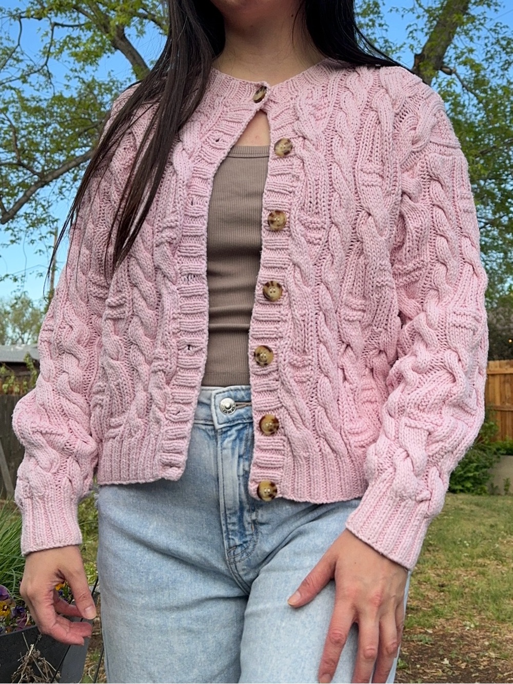 Vintage Cable Knit Pink Cardigan
